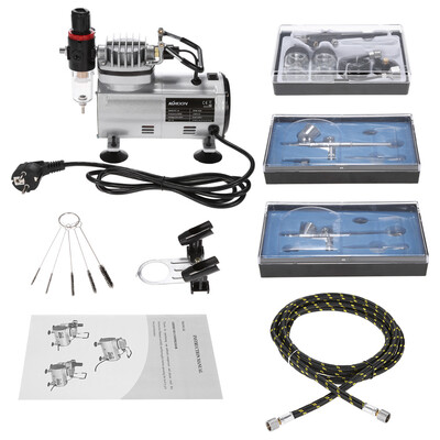 

KKmoon Brand New Professional 3 Airbrush Kit With Air Compressor Dual-Action Hobby Spray Air Brush Set Tattoo Nail Art Paint Suppl