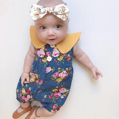 

Newborn Baby Girls Sleeveless Collar Floral Romper Jumpsuit Summer Outfits USA