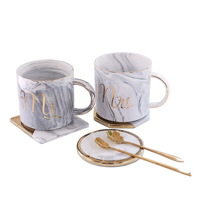 

Mr&Mrs Coffee Mugs Gift for Bridal Shower Engagement Wedding&Married Couples Anniversary Ceramic Marble Cups 14 oz