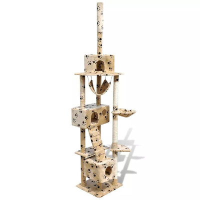 

Cat Tree Cat Scratching Post 3 Condos Beige with Pawprints