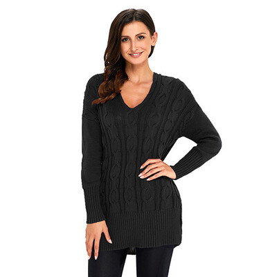 

PREISEI Autumn Winter Cotton Casual Loose Solid V-Neck Long Sleeve Knitted Pullover Sweater Women PR27681