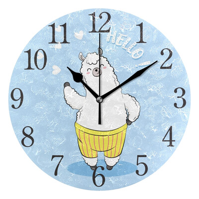 

Wall Clock Arabic Numerals Design Alpaca Say Hello Round