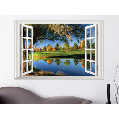 

Wall Stickers Scenery natural Lake 3D Window Home decor Room Decal Pictures art