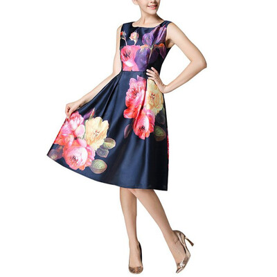 

Buenos Ninos Women's Sleeveless Flower Printed Vintage Cocatail Flare Dresses