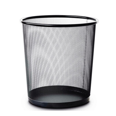 

TRNFA TN-T3301 Trash Large metal mesh office paper basket round trash cans solid black garbage basket