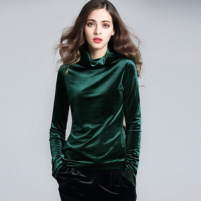 

Her pool womens 2018 autumn&winter new half-high collar solid color long-sleeved slim slimming shirt shirt T83Z1990A4L green L