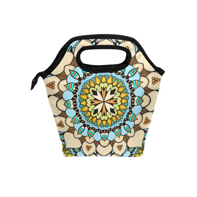 

Lunch Tote Bag Circle Wreath Travel Picnic Insulated Lunch Handbags Portable Zipper Lunch Bag Box