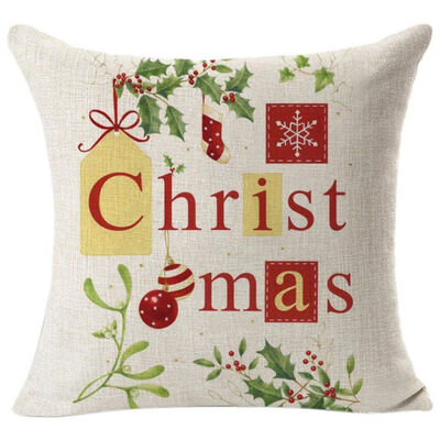 

UpperX Vintage Printing Christmas Sofa Bed Cafe Decor Square Linen Throw Pillow Cover Invisible Zipper45x45cmSnowflake