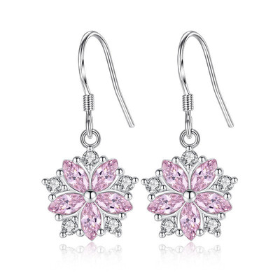 

Cute Romantic Pink Stone Flower Shape Convenient Hanging Drop Earrings Cubic Zirconia For Women Party Eardrop WHE269