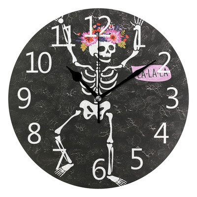 

Wall Clock Vectors Skeleton In The Floral Frame Round Wall Clock Arabic Numerals Design