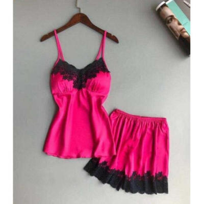 

Women Sexy Silk Satin Lace Sleepwear Babydoll Lingerie Nightdress Pajamas Set