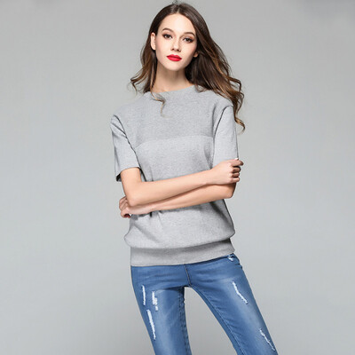 

PREISEI Spring Summer Women Casual Loose Solid O-Neck Short Sleeve Sweater Tee T Shirt Tops Mujer