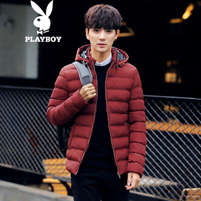 

Playboy PLAYBOY cotton clothing mens jacket 2018 autumn&winter Korean version of the thick cotton short hooded mens shirt yellow