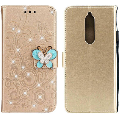 

MOONCASE Nokia 51 Butterfly Rhinestone Embossed Leather Case - Gold