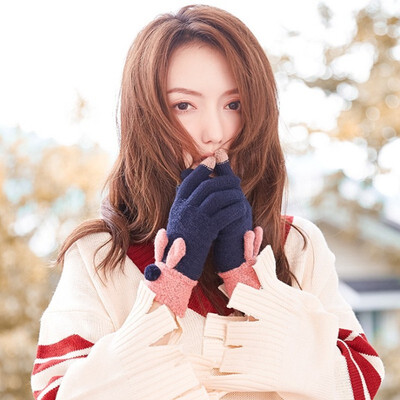 

New knitting gloves ladies autumn&winter wool&fleece can touch screen outdoor thermal cycling Korean version lovely