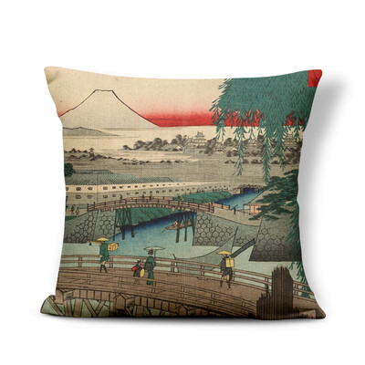 

Retro Japan Cushion Cover Pillow Case Mount Fuji Ocean Landscape Ukiyoe Hokusai Pillow Pillowslip Covers 18X18 Burlap Colorful