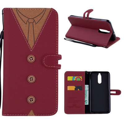 

MOONCASE Huawei Mate 10 Lite stitching embossed mens leather case - red