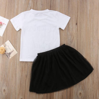 

US Toddler Kid Baby Girl Shirt T-shirt Top Lace Tutu Skirt Dress Outfits Clothes