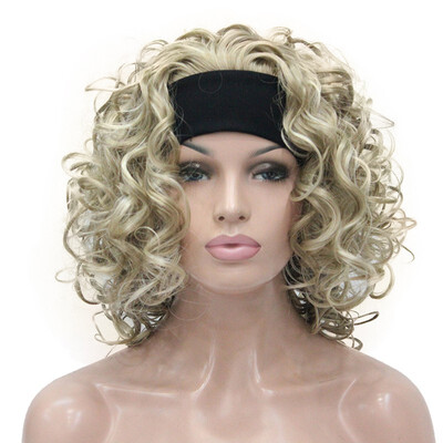 

StrongBeauty Blonde Highlights Short 34 Womens Wigs Hairpiece Curly Hair Piece with Headband COLOUR CHOICES