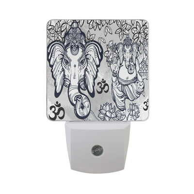 

ALAZA LED Night Light With Smart Dusk To Dawn SensorHindu Lord Ganesha Over Mandala Plug In Night Light