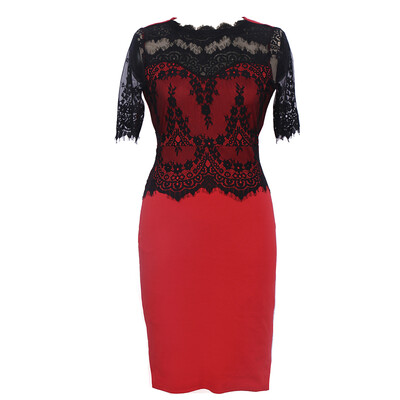 

New Style Fashion Lace Peplum Patchwork Party Club Bodycon Sexy Half Sleeve Plus Size Pencil Dress