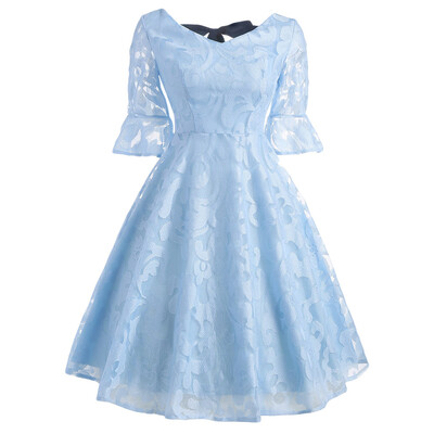 

Bell Sleeve Bowknot Lace Dress