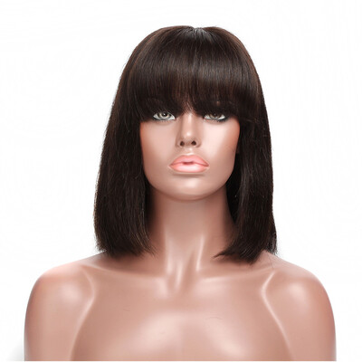 

YVONNE Straight Short BOB Wigs With Bangs 180 Density Brazilian Virgin Hair Lace Front Human Hair Wig Natural Color