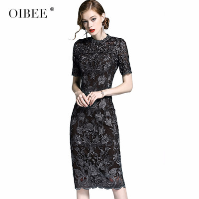 

OIBEE2018 autumn womens new fashion color matching embroidered openwork lace skirt slim slimming large size skirt