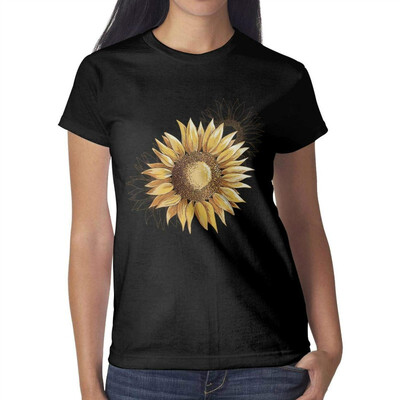 

Lovely Sunflower Decor Womens Black t Shirts Custom Women Cotton tee Shirt