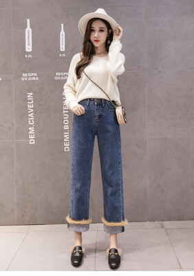 

2018 jeans fashion wide-leg trousers mink hair fashion loose Hong Kong flavor women catch hair thickening