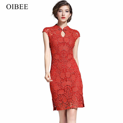 

OIBEE2018 spring new fashion slim collar lace embroidered vest skirt cheongsam ladies dress skirt tide