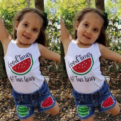 

New Kids Baby Girl Vest Tops Shorts Pants Ripped Jeans Summer Clothes 1-5 Years