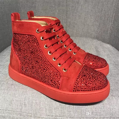 

Big Size Eur36-47 Designer Shoes High Cut Red Bottom Spike Sedue calf Sneaker Luxury Party Wedding Shoes Genuine Leather Casual Sh
