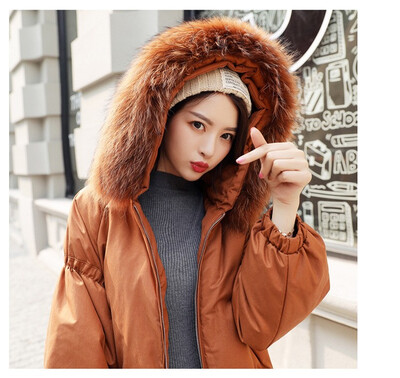 

A new loose raccoon fur white duck down coat for women with long down collar 2018 autumn&winter