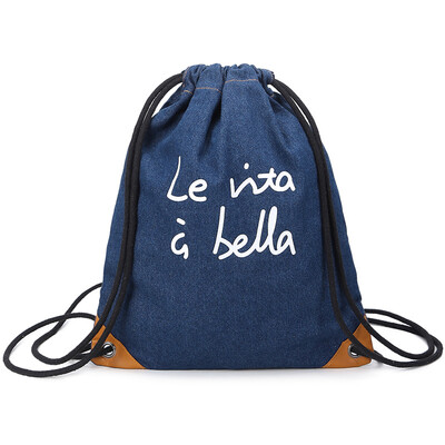 

Thousand Xia Xiaoqing new bundle pocket drawstring shoulder bag female Korean cowboy backpack bag bag mini travel bag 6091 denim blue