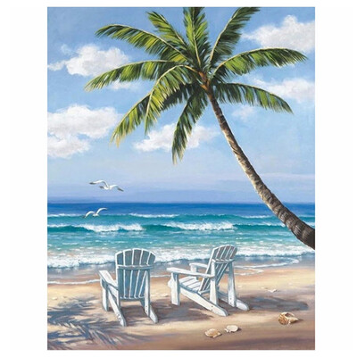 

UpperX Full Diamond Round Diamond 5D DIY Diamond Painting "Seaside Deck chair" Diamond Embroidered Cross-stitch Gift