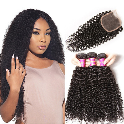

Unice Hair Icenu Series Malaysian Kinky Curly Human Hair 4 Bundles With Lace Closure Middle Part Human Hair Extensions