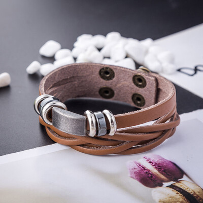 

NeillieN Bracelets Genuine Leather Man Bracelets Retro Personality Men Leather Bracelet Mens Knit Multilayer Bracelet 5pcs