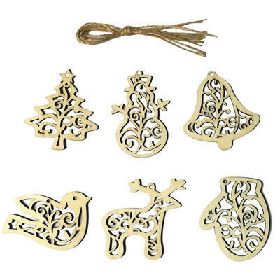 

UpperX 6pcs Christmas Wooden Slices Wood Crafts DIY Accessories Small Pendant for Christmas Tree Ornaments Decorative Accessories
