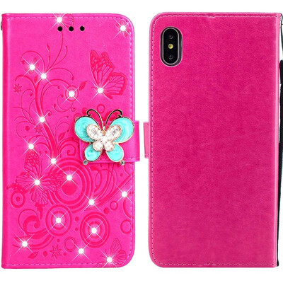 

MOONCASE Apple iPhone  Max Butterfly Rhinestone Embossed Leather Case - Red