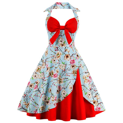 

Halter Neck Floral Pin Up A Line Dress