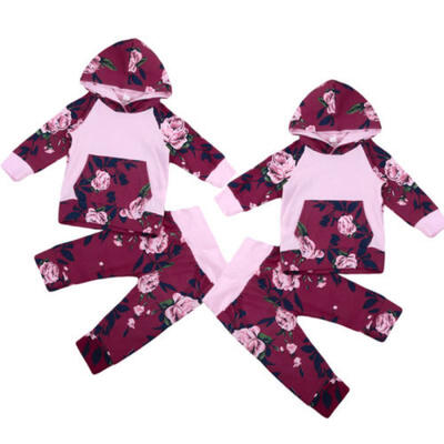 

Newborn Baby Toddler Girls Floral Hooded Tops T-shirtPants Outfit Clothes Set