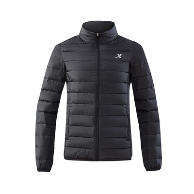 

Xtep Mens Down Jacket 2018 Autumn New Comfortable Thin Stand Collar Warm Sports Casual Slim Fashion 882329199203 Black