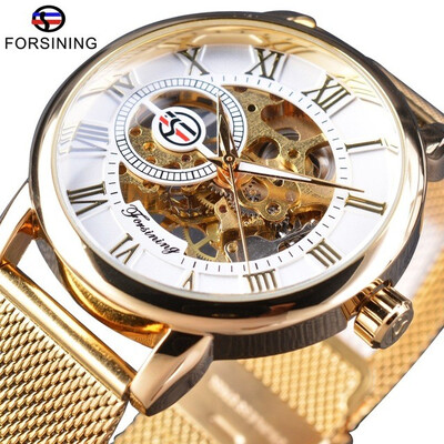 

Forsining Hand Winding Mechanical Watch Fashion Design Silver Stainless Steel Band Casual Wrist Watch Luminous Hands