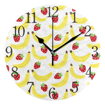 

Wall Clock Arabic Numerals Design Banana And Strawberry Round
