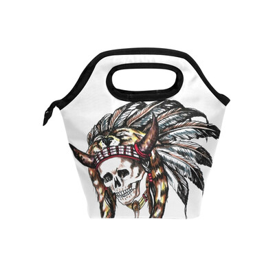 

Insulated Lunch Tote Bag Feather Skull Travel Picnic Lunch Handbags Portable Zipper Lunch Bag Box