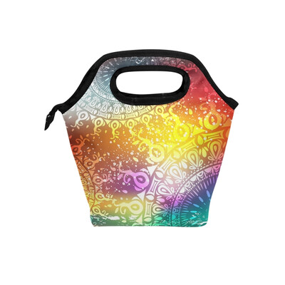 

Insulated Lunch Tote Bag Colorful Pattern Travel Picnic Lunch Handbags Portable Zipper Lunch Bag Box