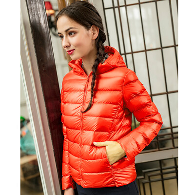 

Intercrew light down jacket female 2018 winter new womens fashion casual Korean version of the thin section hooded light down jacket female ICR4UD52A orange XL