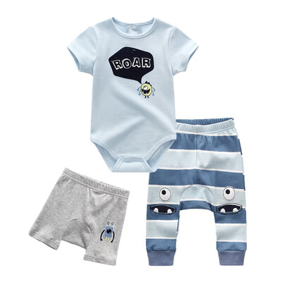 

Baby Boys Clothes Little Devil ShortsBodysuitsPants Clothing Sets Print Covered Button Stripe Blue 0-9M Newborn Infant Jumpsuit