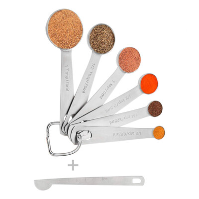 

UpperX Stainless Steel Measuring Spoons 6pcsTeaspoon Measuring Spoon Set Engraved Tbsp&Tsp with Ruler leveler